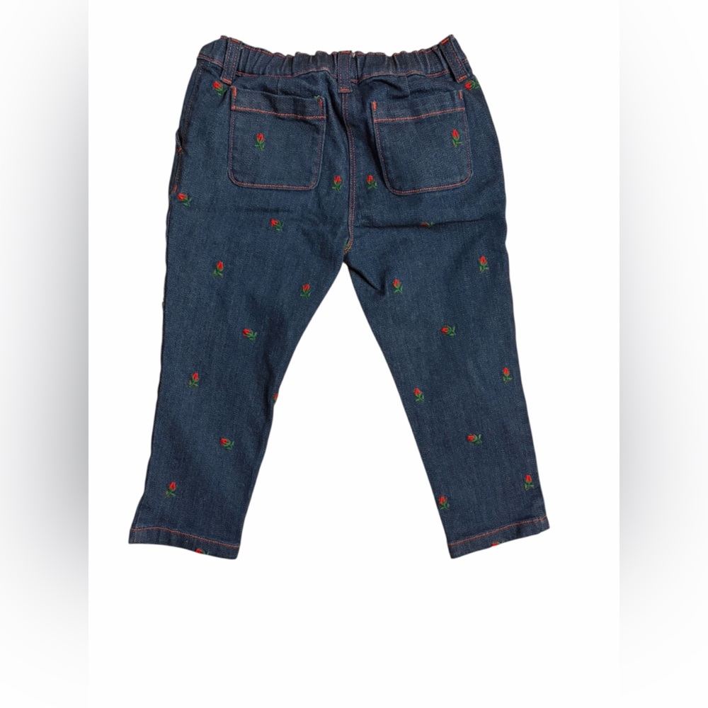 Gucci Navy Denim Jeans with Red Rose Embroidery - Picture 2 of 10